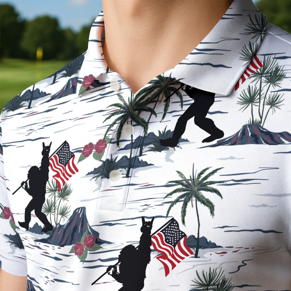 Funny Golf Shirts for Men | Patriotic Bigfoot Shirt 4th Of July